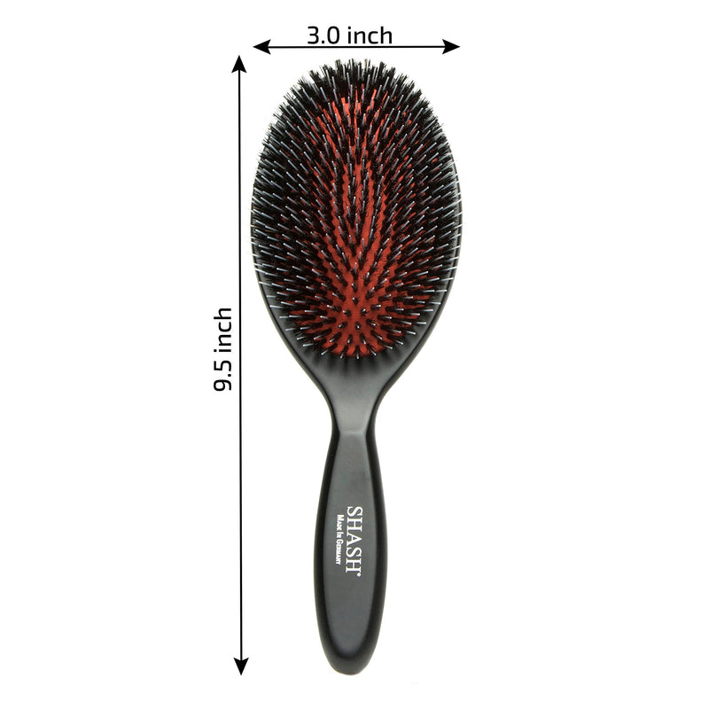 Made In Germany - SHASH Nylon Boar Bristle Brush Suitable For Normal to Thick Hair - Gently Detangles, No Pulling or Split Ends - Softens and Improves Hair Texture, Stimulates Scalp (Large) SHASH
