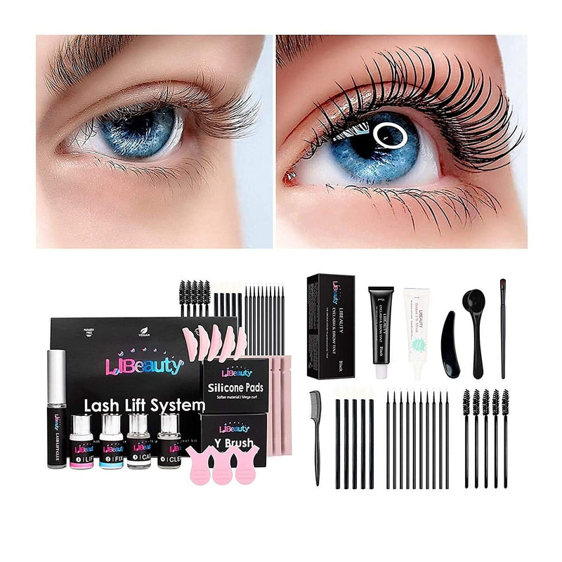 Lash Lift and Tint At Home, 5 Minutes Eyelash lift kit, Eyelash Dye and Lift 2 in 1, Voluminous Lash Lifting and 6 Weeks KERATIN Eyelash Perm Brow Lamination(Lash lift & Black Tint） Libeauty