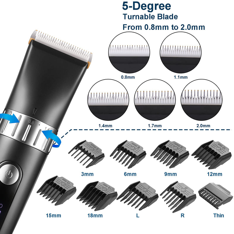 Cordless Rechargeable Hair Clipper Trimmer, 19 in 1 Pro Complete Hair Cutting Kit for Men Women Children with 9 Guide Combs, Hair Cape, Scissors, 40 Precision Length Settings, LED Display, Waterproof Himimi