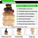 12A Ombre Brazilian Virgin Body Wave Hair 3 Bundles (T1B/30/27,16" 16" 16") Ombre Virgin Brazilian Remy Human Hair Weave Bundles 100% Unprocessed Virgin Remy Hair Bundles 3 Tone Ombre Hair Weft ROYAL IMPRESSION
