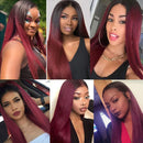 UNice Ombre Burgundy Lace Closure Human Hair Wig for Black Women, Brazilian Remy Hair 4x4 Lace Closure Red Wigs Pre Plucked with Baby Hair 150% Density 1B 99J Color (12 inch) UNICE Store