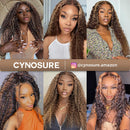 CYNOSURE 13x4 Curly Honey Blond Ombre Color Highlight Lace Front Human Hair Wigs for Women Invisible Pre Plucked (18 Inch, Highlight) CYNOSURE
