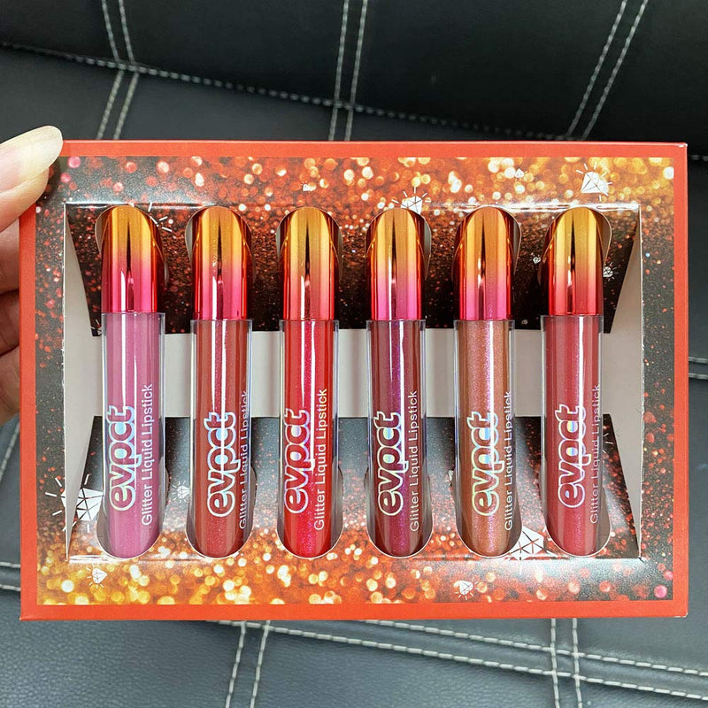 evpct 6Pcs Matte to Glitter Liquid Lipstick Long Lasting Lips Set Kit,6 Colors Diamond Red Glitter Sparkly Glossy Waterproof Lipstick Metallic Shimmer Brown Pink Lipgloss Lip Gloss Sets for Women evpct