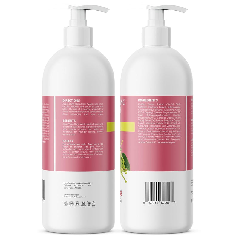 Ylang Ylang Body Wash, Cleanses, Nourishes & Hydrates, Gentle Shower Gel for Dry and Sensitive Skin, Women & Men, Organic & Natural, 16 fl oz, 2-Pack Infinity Warehouse