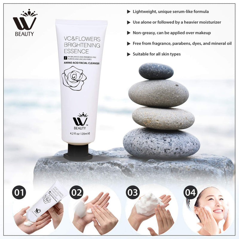 WBM INTERNATIONAL Facial Cleanser With Amino Acid | Perfect Anti-Aging, Skin Brightening And Wrinkle Reducing Acne Daily Face Wash for Oily, Dry & Sensitive Skin With Organic & Natural Ingredients - 4.2 Oz/120 ml WBM Care