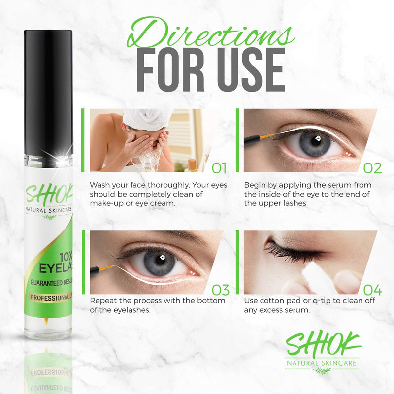 Shiok 10X Growth Eyelash Serum- Clinically Proven Eyelash Growth Enhancer and Brow Serum to Dramatically Boost Lashes and Eyebrows. Guaranteed Results within Four Weeks for Long Lavish Lashes. SHIOK SKINCARE