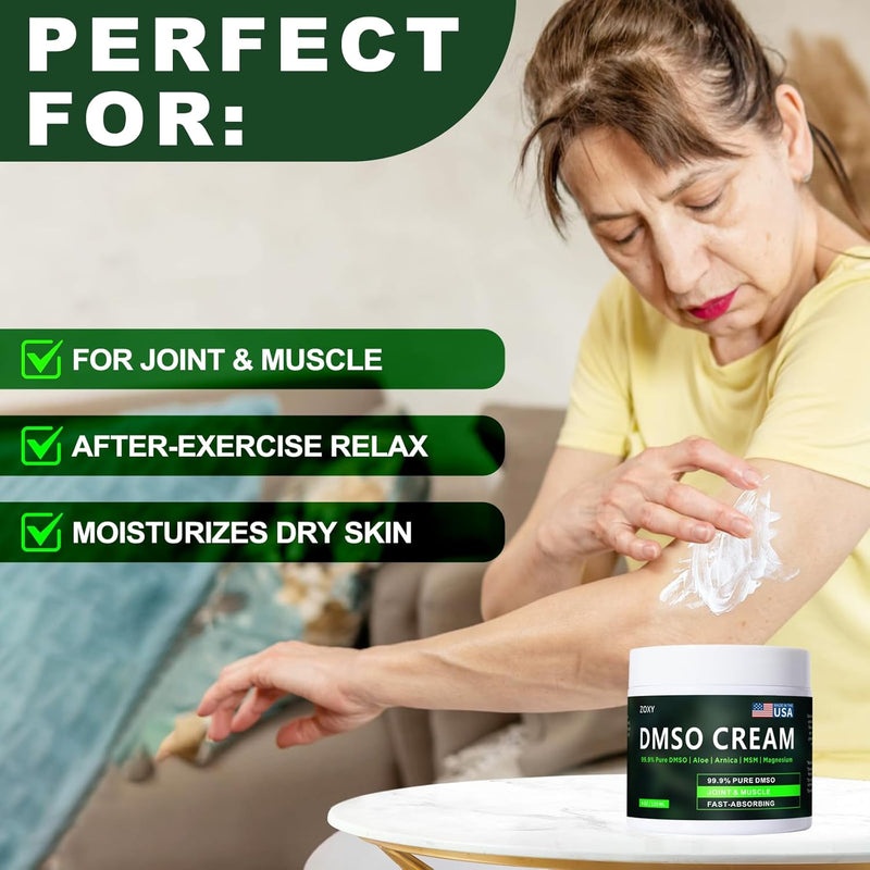 ZOXY DMSO Cream, 99.9% Pure, for Joint & Muscle, with Magnesium, MSM, Frankincense, Aloe Vera, Turmeric, Herbal, and Arnica, Quickly Absorbed, Low Odor, Non-Greasy,4 oz Infinity Warehouse