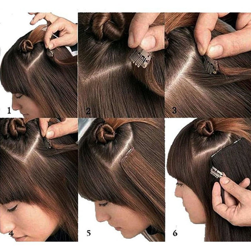8 Inch Clip in Hair Extensions 100% Human Hair 45g Thin 8 Pcs Clip on Remy Human Hairpieces Highlight Standard Weft Soft Straight Hair for Women Beauty Day Bayalage