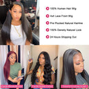 AYIYI Lace Front Wigs Straight Human Hair Wigs For Black Women 4x4 Lace Front Wigs Virgin Human Hair Pre Plucked 150% Density With Baby Hair 26inch AYIYI