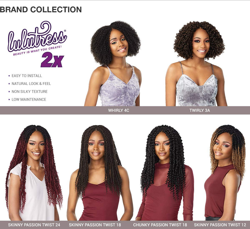 Sensationnel Crochet Braids Lulutress 2X Pre-Looped Skinny Passion Twist 12" (5-PACK, 1B) LULUTRESS