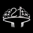BABEYOND Crystal Birthday Tiara Crown Princess Birthday Crown Hair Accessories Happy 21st Birthday Crown Tiara for Women (21 Birth) BABEYOND