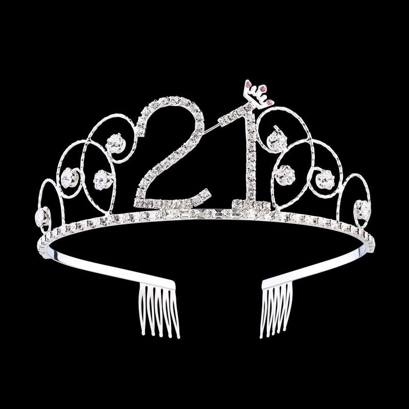 BABEYOND Crystal Birthday Tiara Crown Princess Birthday Crown Hair Accessories Happy 21st Birthday Crown Tiara for Women (21 Birth) BABEYOND