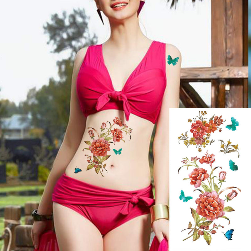 12 Sheets Large Flowers Temporary Tattoos for Women, Waterproof Fake Tattoos Rose Peony Body Art Arm Tattoo Stickers for Women, Girls Jeefonna