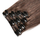 Hairro Clip in Hair Extensions Human Hair Thin 12 Inch Short Medium Brown Straight Human Hair Clip on Hairpieces 55g Machine Weft 8pcs 18 Clips for Women