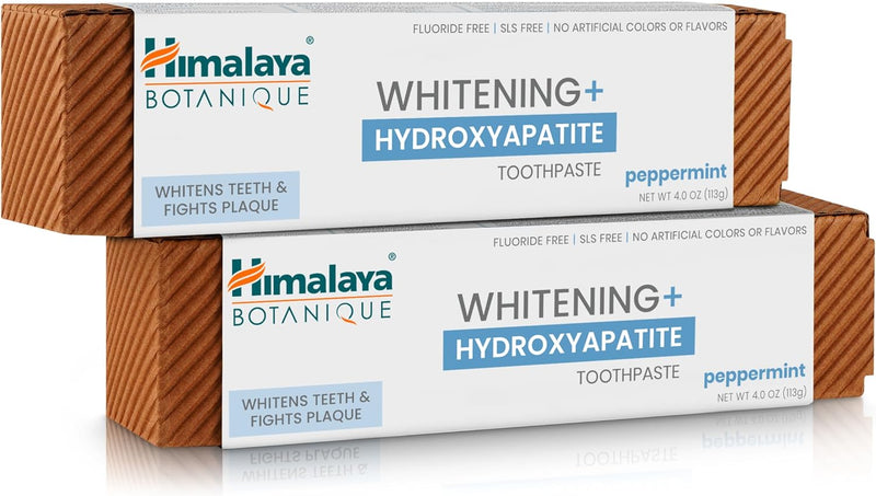 Himalaya Botanique Whitening + Hydroxyapatite Toothpaste for Whiter Teeth & Fresher Breath, Fights Plaque with Hydroxyapatite Support & Mint Flavor, Fluoride Free, SLS Free, & Vegan, 4.0 oz, 4 Pack Infinity Warehouse