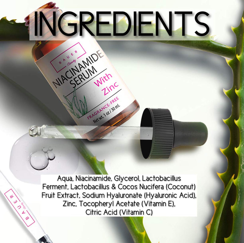 Bauer Beauty Niacinamide Face Serum 5% With Zinc Pore Minimizer Acne Scar & Anti Aging Brightening Glow Serum Bauer Beauty