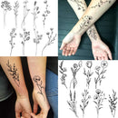 15 Sheets FANRUI Tiny Branch Black Flower Temporary Tattoos For Women Girl Floral Bouquet Small Tattoo Temporary Wild Plant Lavender Sweet Pea Larkspur Fake Tatoo Adults Face Hands Kids Kit Sticker FANRUI Store