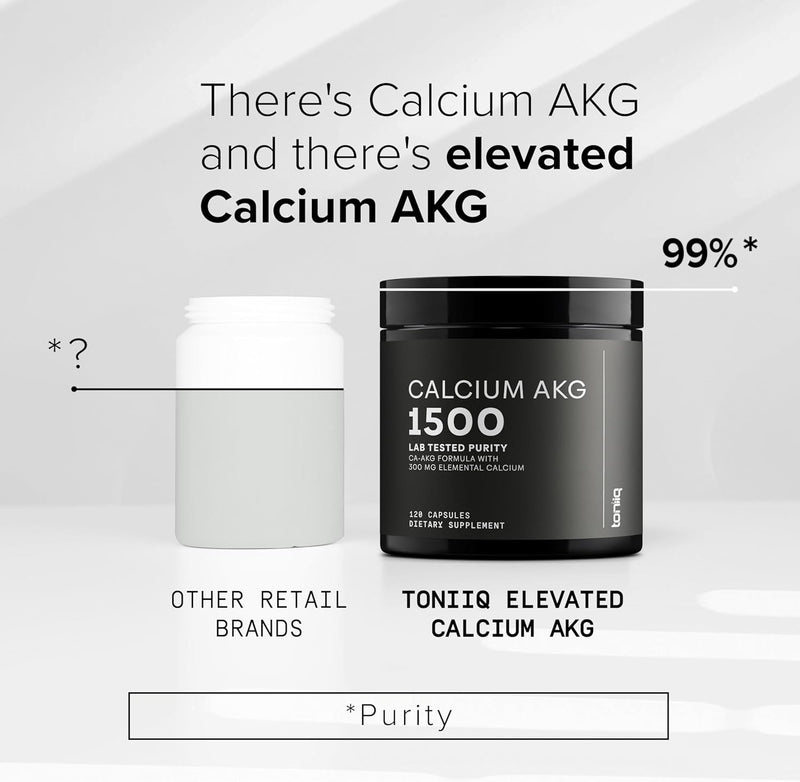 Toniiq 1500mg Ultra High Purity Ca AKG Supplement - 99%+ Highly Purified and Bioavailable Calcium Alpha-Ketoglutarate - Calcium AKG Longevity Supplement - 120 Ca-AKG Vegetarian Capsules Infinity Warehouse