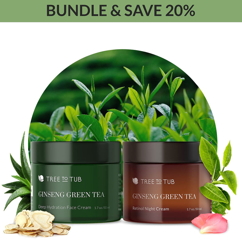 Natural Face Cream & Retinol Night Cream – For Sensitive Skin – Anti Aging Bundle By Tree To Tub – Made with Hyaluronic Acid, Ginseng, Green Tea Tree to Tub