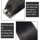 Benehair Seamless Tape in Hair Extensions Dark Black Remy Human Hair for Highlighted 16 inch Straight Professional Tape on Skin Weft Hair Extensions 16inch 30g/20pcs