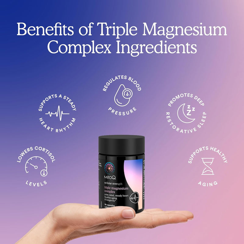 MitoQ Triple Magnesium Complex | Magnesium Glycinate, Taurinate, Oxide with GABA for Heart Health, Stress Management, & Deeper Sleep | High Absorption | 90 Capsules Infinity Warehouse