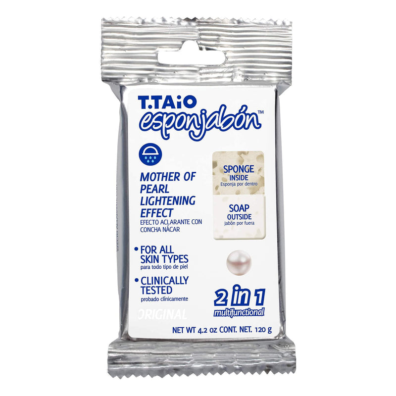 T.Taio Esponjabon Mother of Pearl Soap Sponge - Cleansing Shower Scrubber - Cleaning Bath Wash Scrub - Oil Removal - Massage & Lather Foot, Elbow, & Face - Bathroom Accessories - Fresh Scent (5-pack) T.TAIO