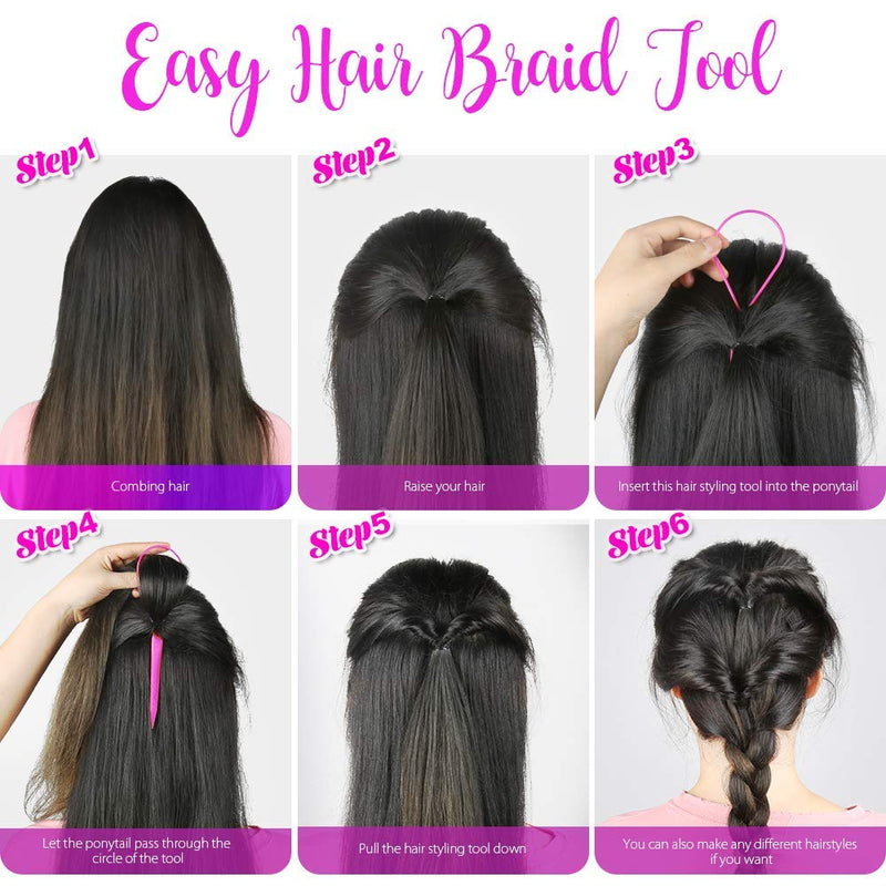 Teenitor 2 Pairs Hair Tail Tools, Hair Braid Accessories Ponytail Maker,French Braid Tool Loop for Hair Styling, 4pcs, 2 Colors Teenitor