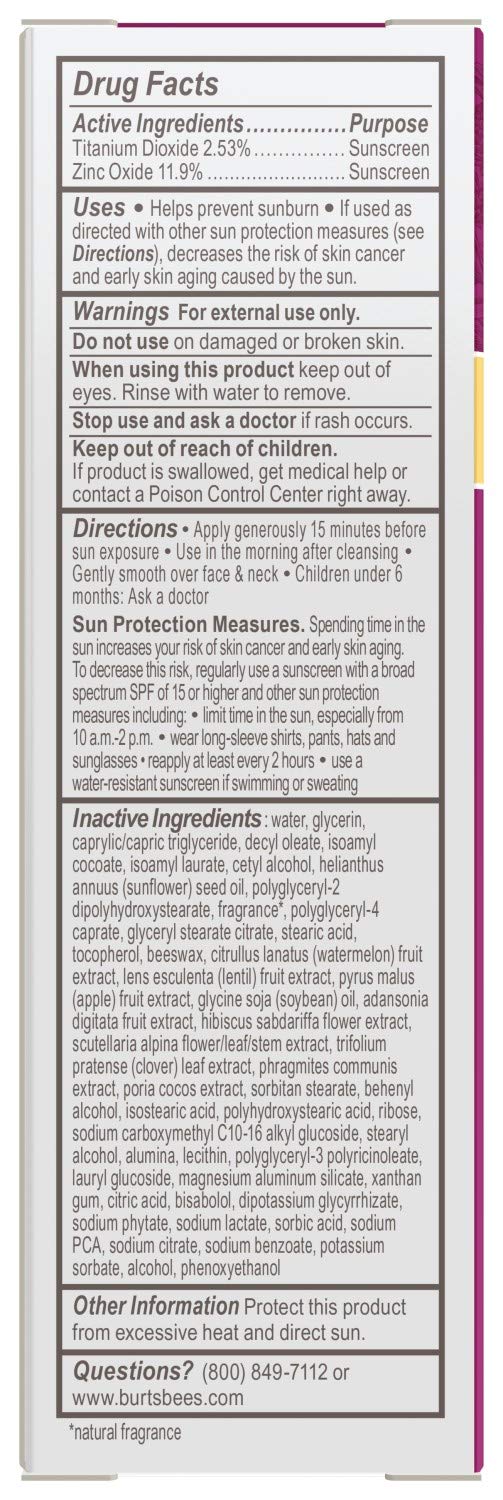 Face Lotion, Burt's Bees Retinol Alternative Facial Moisturizer, Anti-Aging Sunscreen with SPF 30, Firming Day Skin Care, 1.8 Ounce (Packaging May Vary) Burt's Bees
