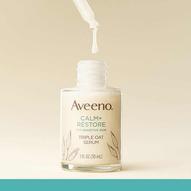 Aveeno Calm + Restore Nourishing Oat Cleanser 7.8oz with Restore Triple Oat Serum 1oz and Restore Oat Gel Moisturizer 1.7oz Aveeno