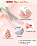 Glass Nail File and Nail Shiner, 4PC Crystal Nail File and Nano Glass Nail Buffer, Premium Set with Case, Professional Manicure Tool Fingernail Czech File for Natural Nail, Gift for Women and Girls HealPure