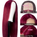 UNice Hair Straight Burgundy Lace Closure Human Hair Wigs Middle Part, Brazilian Remy Hair Silk Base Fake Scalp Red Wig 100% Human Hair Pre Plucked with Baby Hair 99J Color 24inch UNICE Store
