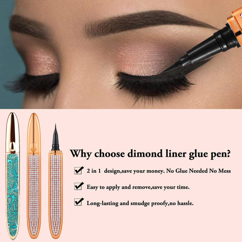 Coosa 2PCS Diamond Self-adhesive Eyeliner Pen Magnetic Eyeliner Kit Quick-Drying Waterproof Longlasting Liquid Eyeliner No Glue Needed (A) Coosa beauty