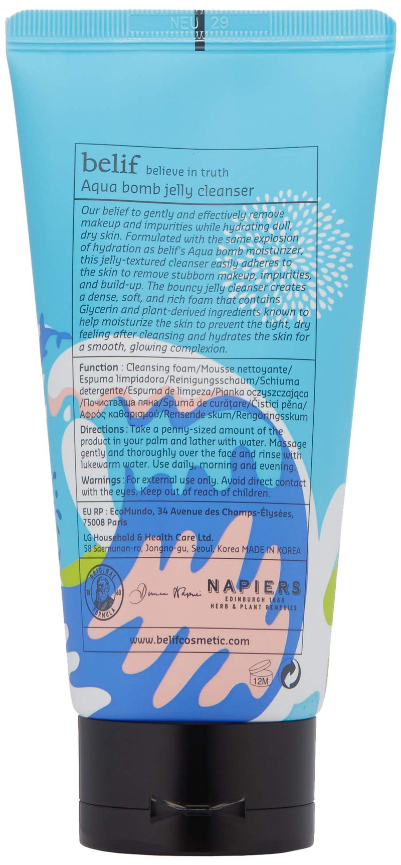 Belif Aqua Bomb Jelly Cleanser | Face Cleanser for Dry Skin | Cleansing Foam, Hydration, Clean Beauty, 5.41 Fl Oz (Pack of 1) belif