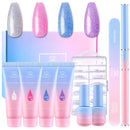 Makartt Jelly Glitter Poly Nail Gel Kit, Pastel Translucent Nail Extension Gel BuilderNail Gels Pink Blue Purple Pastel Gel Colors Nail Enhancement Set for Beginner Nail Technician Makartt