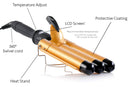 Alure Three Barrel Curling Iron Wand with LCD Temperature Display - 1 Inch Ceramic Tourmaline Triple Barrels, Dual Voltage Crimp (Gold) Alure Store