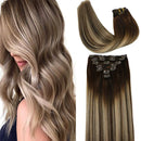 Clip In Human Hair Extensions Double Weft Brazilian Hair 120g 7pcs Chocolate Brown to Dark Blonde Highlight Chocolate Brown Full Head Silky Straight 100% Human Hair Clip In Extensions 22 Inch HUAYI Store