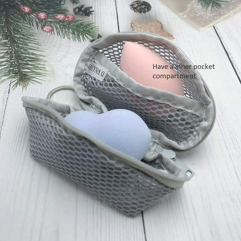HEYNA Q Mini Beauty Mesh Makeup Sponge bag | Blender Sponge Travel Case | Small Cosmetic Travel Toiletry Bag | Zippered Carrying Pouch with Keychain for Puff Lipstick Storage Organizer Portable HEYNA Q