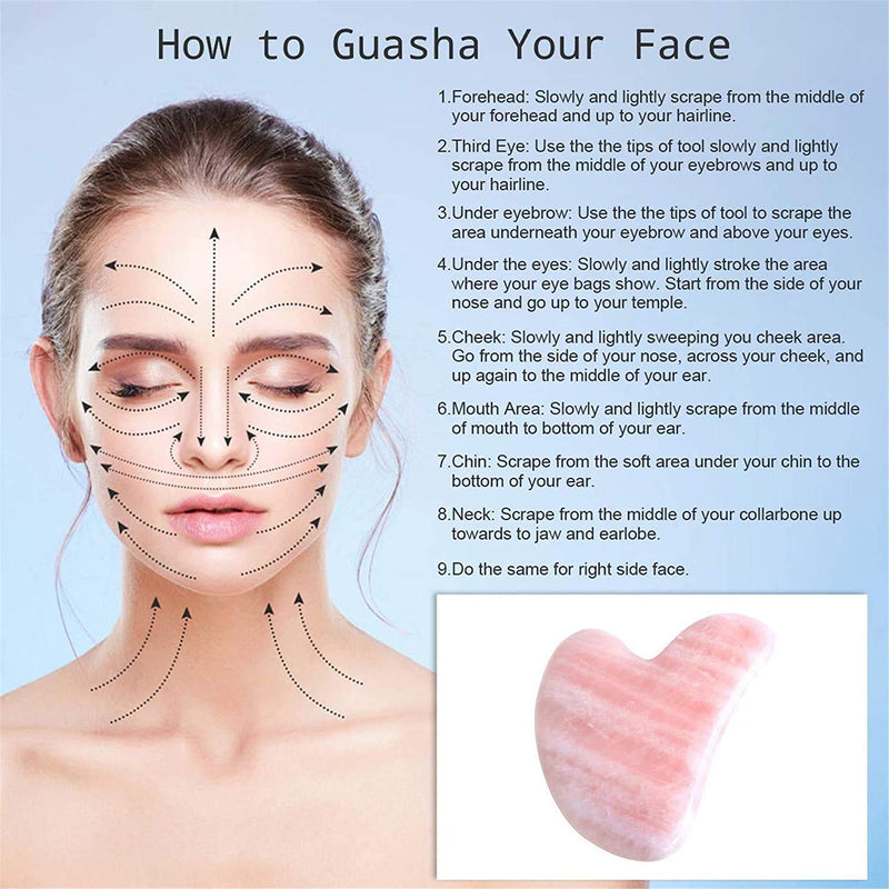 Pink Gua Sha Scraping Face Massage Tool – Rose Quartz Facial Massager Tool -Traditional Scraper Tool for Anti-Aging, Wrinkles,Skin Tightening, Lift Firming,Eye Puffiness Treatment Okela