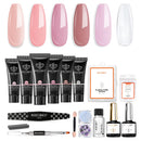 Modelones Poly Nail Gel Kit- 6 Colors Enhancement Nail Extension Gel Kit with Slip Solution Trial Professional Technician All-in-One French Kit modelones