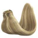 GOO GOO Clip in Hair Extensions Ombre Light Blonde Highlighted Golden Blonde 14 inch 7pcs 120g Remy Clip in Human Hair Extensions Thick Straight Real Hair Extensions GOO GOO Store