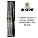Kent 16T Graphite Double Tooth Hair Dressing Table Comb, Fine/Wide Tooth Dresser Comb For Hair, Beard and Mustache, Coarse/Fine Hair Styling Grooming Comb for Men, Women and Kids. Made in England KENT Store