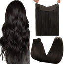 GOO GOO Halo Hair Extensions Human Hair Dark Brown 18 Inch 80g Hairpiece Remy Hair Extensions Natural Straight Hidden Wire Hair Extensions with Transparent Fish Line Invisible Human Hair Extensions GOO GOO Store