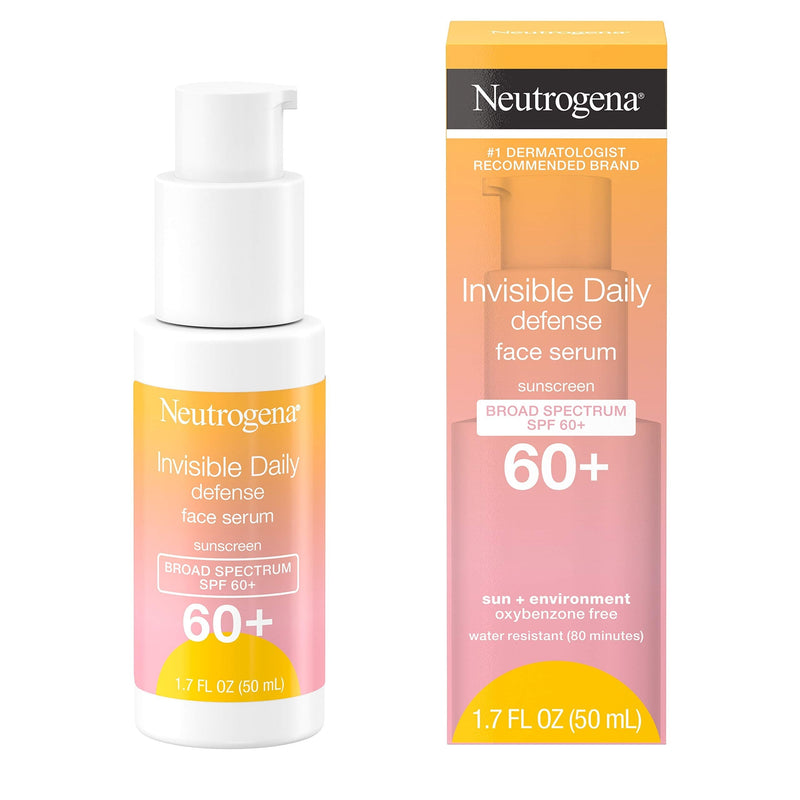 Neutrogena Invisible Daily Defense Face Serum with Broad Spectrum SPF 60+ to Help Even Skin Tone, Oil-Free, Non-Greasy, Antioxidant Complex for Environmental Aggressors, 1.7 fl. Oz Neutrogena
