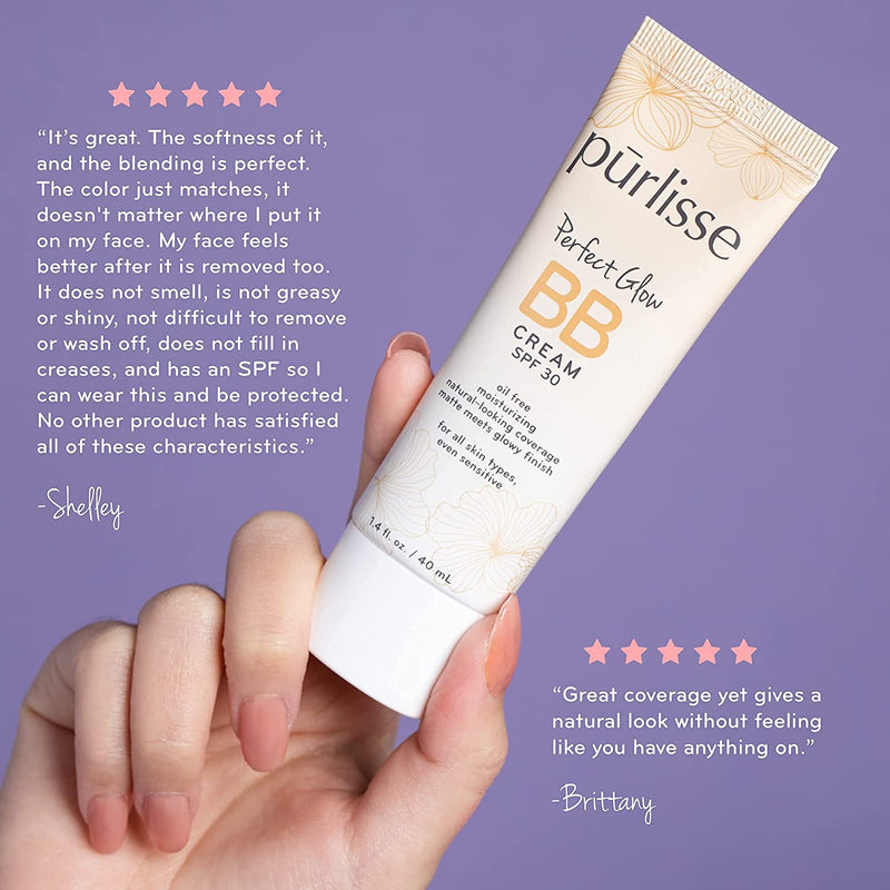 purlisse Perfect Glow BB Cream SPF 30: Cruelty-Free & Clean, Paraben & Sulfate-Free, Medium Coverage, Hydrates with Jasmine | Light Warm 1.4oz pūrlisse Store