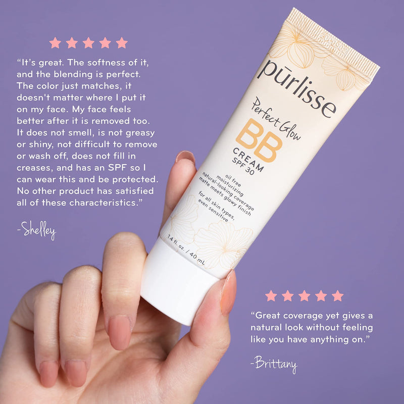 purlisse Perfect Glow BB Cream SPF 30: Cruelty-Free & Clean, Paraben & Sulfate-Free, Medium Coverage, Hydrates with Jasmine | Light Warm 1.4oz pūrlisse