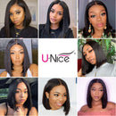 Unice Hair Blunt Cut Bob Human Hair Closure Wig for Black Women, Brazilian Remy Straight Hair Short 4x4 Lace Closure Wigs With Baby Hair 150% Density UNICE Store