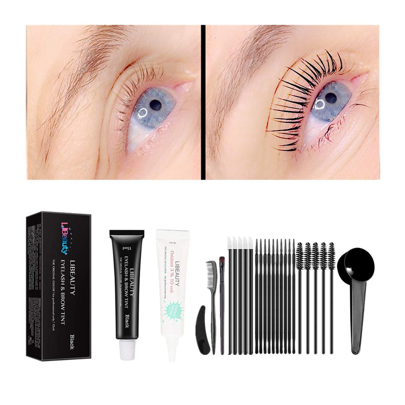 Black Lash Tint Kit, Keratin Black Eyelash Dye and Eyebrow Tint, 6 Week Voluminous Brow Tint, Tinting Look For Lash Perm/Lift/Lamination Treatment (Black Eyelash Tint Kit Only) Libeauty