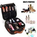 LACATTURA Travel Makeup bag, Leather Makeup Train Case Cosmetic Organizer for Makeup Brushes Toiletry Digital Accessories, Portable Artist Storage Bag With Shoulder Strap for Women lady Black LACATTURA