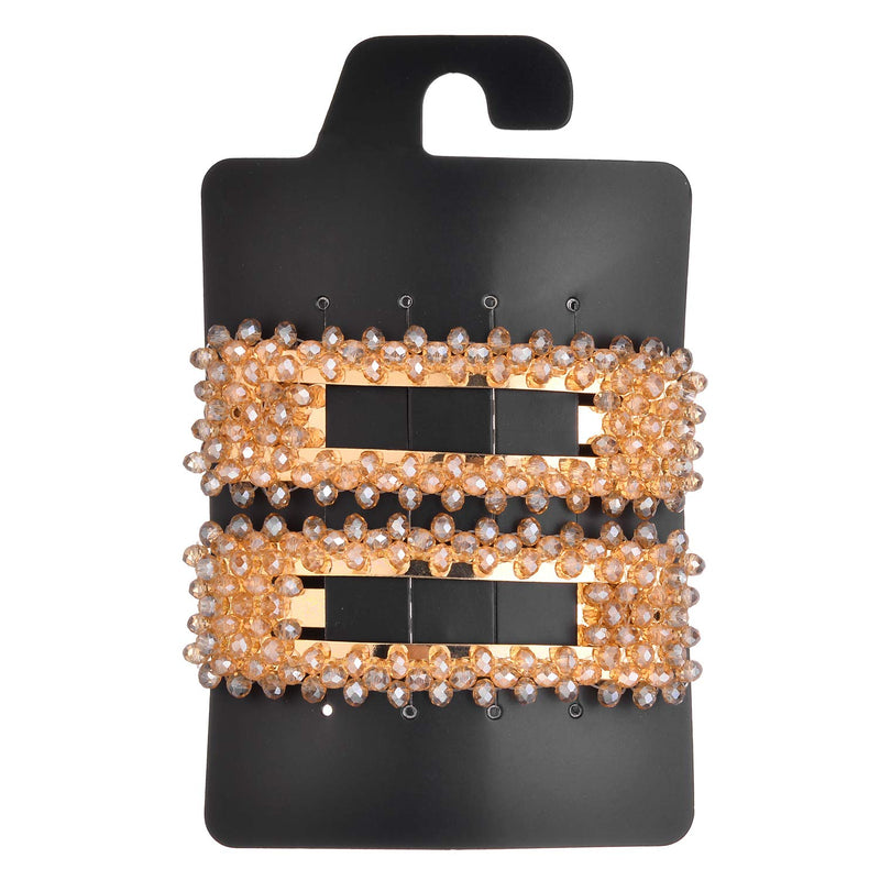 LUX ACCESSORIES Set of 2 Gold Rectangular Shape Barrettes with Transparent Bubbles Fashionable Hair Clips LUX ACCESSORIES