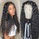 Curly Lace Front Wigs Human Hair Wigs For Black Women T Part Transparent Lace Front Wigs Human Hair Glueless Water Wave Lace Front Wigs Human Hair Pre Plucked with Baby Hair (24 inch, Natural Color) 100% human hair